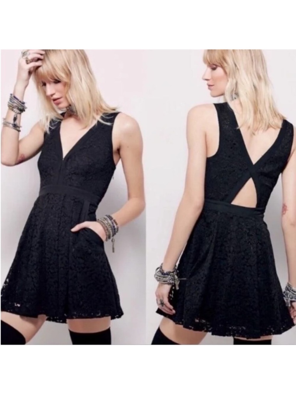 EUC Free People Lovely in Lace Dress Black Size XS